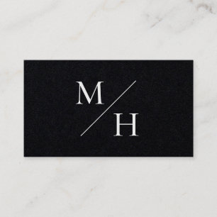 Carte De Visite Monogramme minimaliste moderne Noir Diagonal Initi