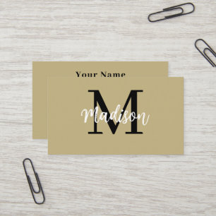 Carte De Visite Monogramme minimaliste moderne noir et bronze