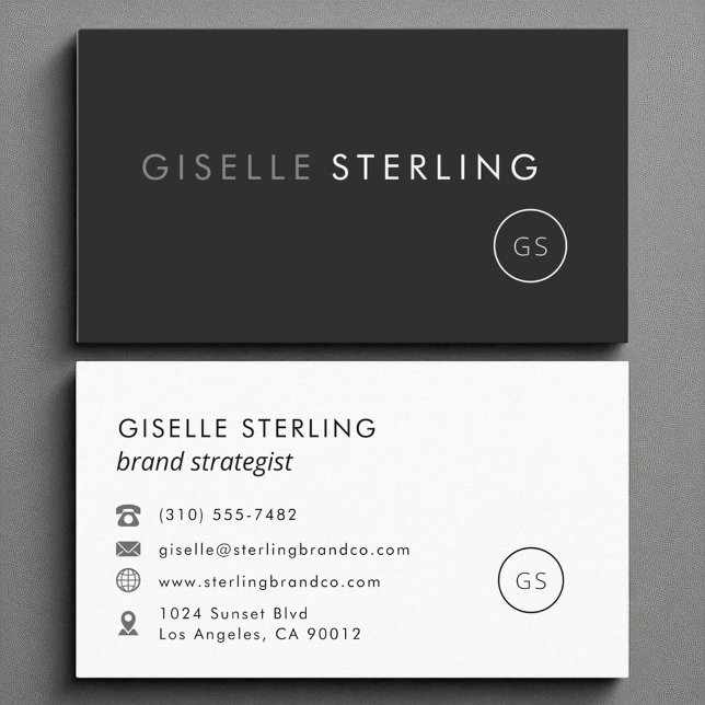 Carte De Visite Monogramme minimaliste moderne noir simple (Créateur téléchargé)
