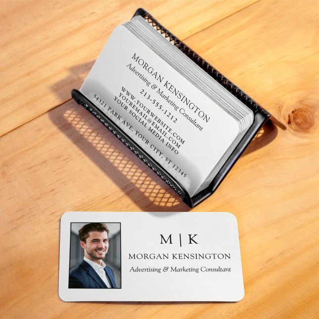 Carte De Visite Monogramme minimaliste moderne ou ajouter une phot (Edit to Customize text, colors and more)