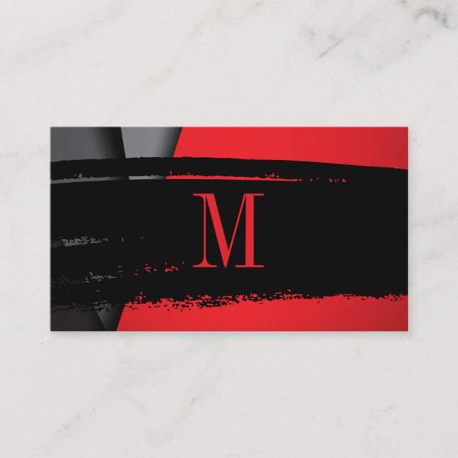 Carte De Visite Monogramme minimaliste moderne sur noir/rouge bros (Devant)