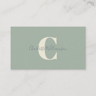 Carte De Visite Monogramme minimaliste Sage vert Élégant Script