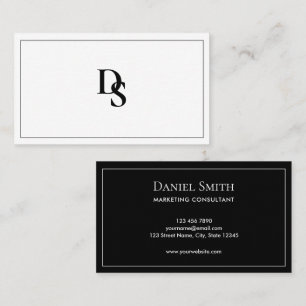 Carte De Visite Monogramme minimaliste simple noir et blanc