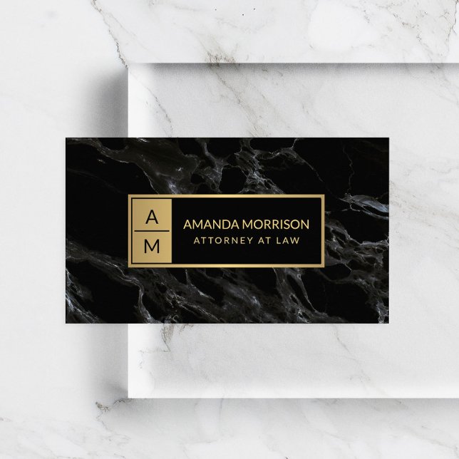 Carte De Visite Monogramme minimum professionnel Marbre noir (Créateur téléchargé)