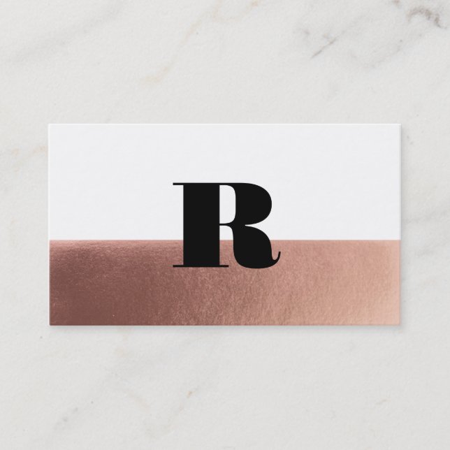 Carte De Visite Monogramme minimum Rose or noir (Devant)