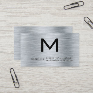 Carte De Visite Monogramme moderne   Arrière - plan brossé métalli