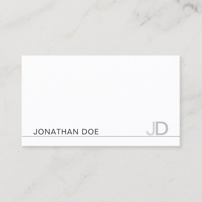 Carte De Visite Monogramme moderne Blanc Plaine Professionnel Élég (Devant)
