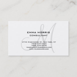 Carte De Visite Monogramme Moderne Blanc Simple Consultant