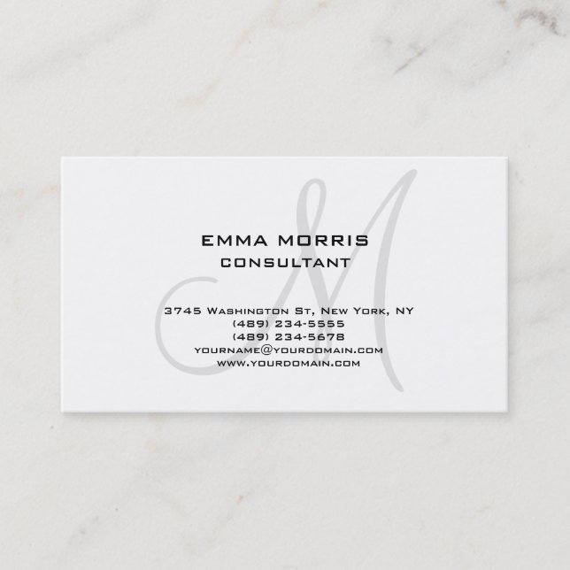 Carte De Visite Monogramme Moderne Blanc Simple Consultant (Devant)