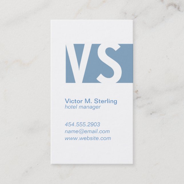 Carte De Visite Monogramme moderne (bleu) (Devant)