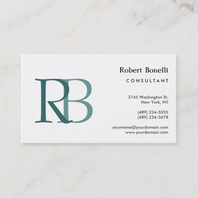 Carte de visite Monogramme moderne bleu blanc (Devant)