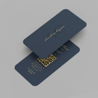 Carte De Visite Monogramme moderne bleu foncé or professionnel