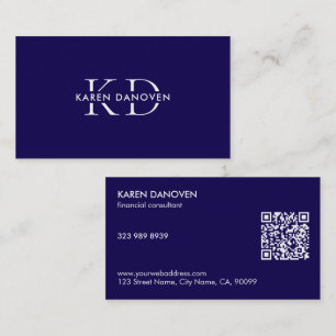 Carte De Visite Monogramme Moderne Bleu Foncé Professionnel 