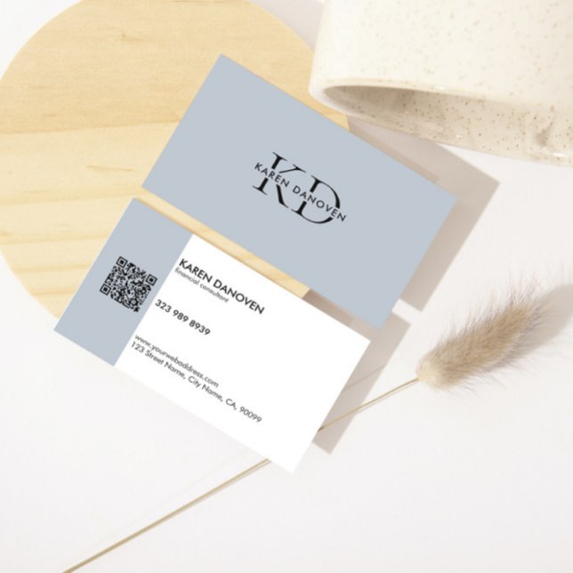 Carte De Visite Monogramme moderne bleu gris professionnel (Créateur téléchargé)