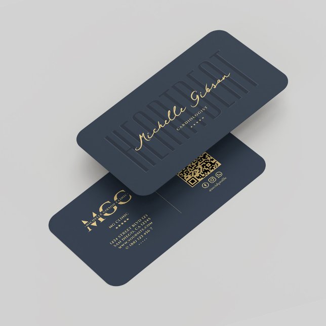 Carte De Visite Monogramme moderne Cardiologue Elégant Bleu (Modern Monogram Cardiologist Elegant Blue Business Card
)