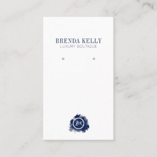 Carte De Visite Monogramme moderne chic Marine & Blanc QR Code Bou