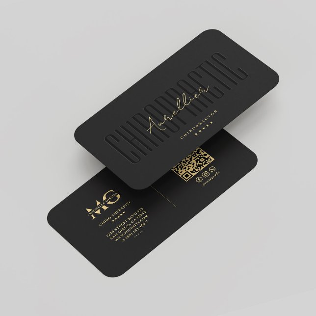 Carte De Visite Monogramme moderne Chiropratique Thérapeute Black  (Modern Monogram Chiropractic Therapist Black Gold Business Card
)