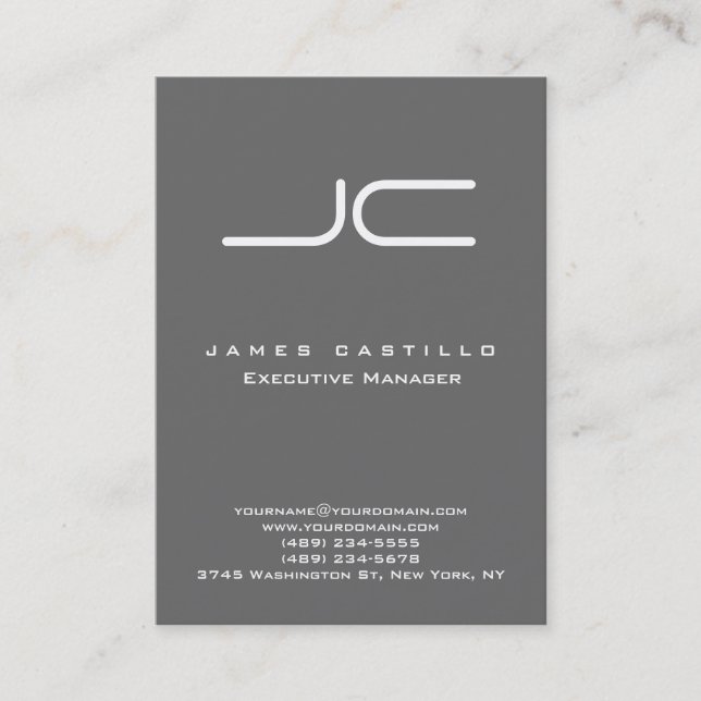 Carte De Visite Monogramme moderne Dim Grey (Devant)
