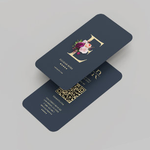 Carte De Visite Monogramme moderne E Professionnel Bleu foncé Or