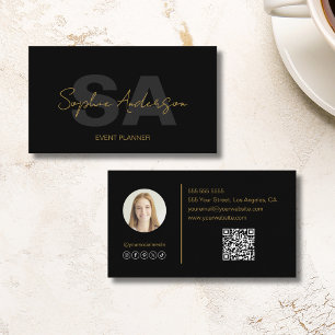 Carte De Visite Monogramme moderne élégant Black Gold Professional