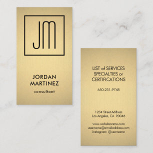 Carte De Visite Monogramme moderne Elégant Faux Gold Foil & Black