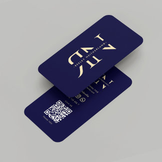 Carte De Visite Monogramme moderne Elégant Midnight Blue Gold Init