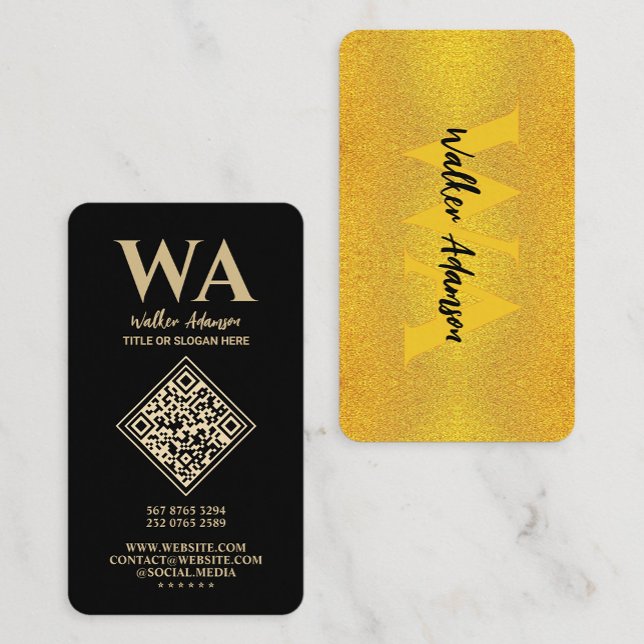 Carte De Visite Monogramme moderne | Elégant professionnel Faux Go (Luxury Black & Gold | Modern Professional Monogram Business Cards)