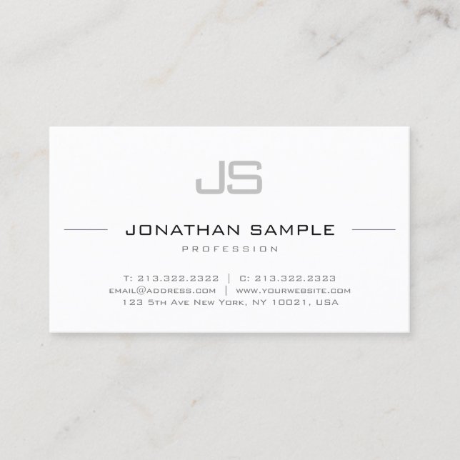 Carte De Visite Monogramme moderne élégant Professionnel Simple Pl (Devant)