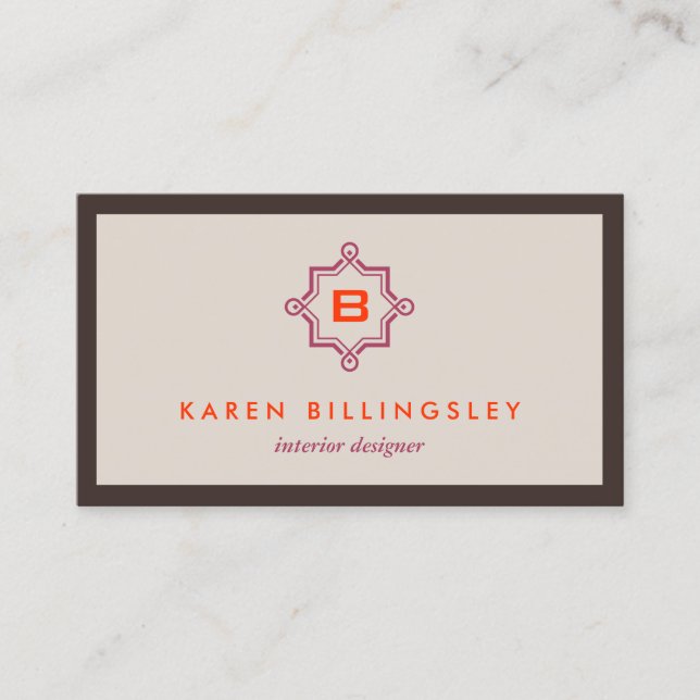 Carte De Visite MONOGRAMME MODERNE en Tan/Plum/Orange (Devant)