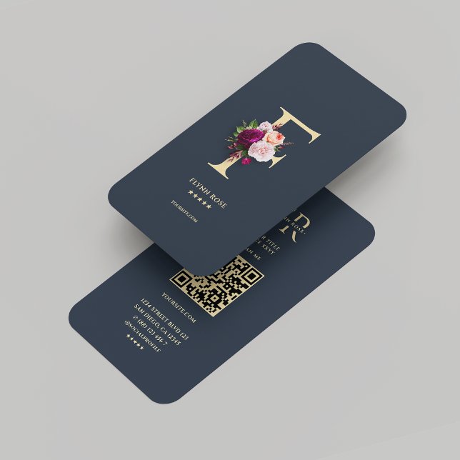 Carte De Visite Monogramme moderne F Professionnel Bleu foncé Or (Modern Monogram F Professional Dark Blue Gold Business Card
)