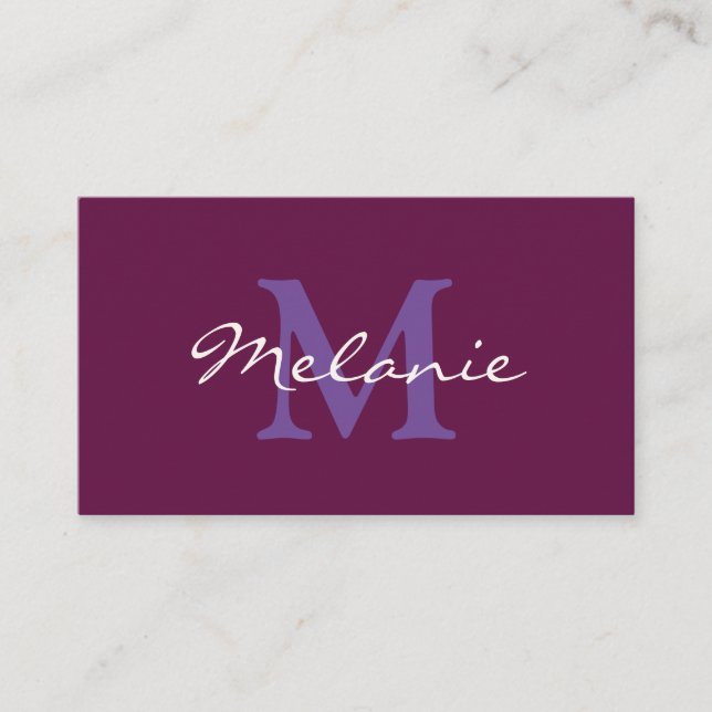 Carte De Visite Monogramme moderne Fuchsia rose et Lilac violet (Devant)