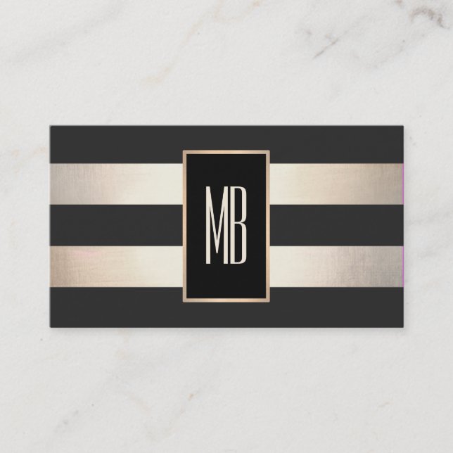 Carte De Visite Monogramme moderne Gratté Noir et FAUX Gold Foil (Devant)