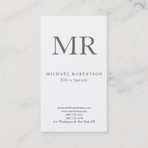 Carte De Visite Monogramme moderne gris blanc minimaliste