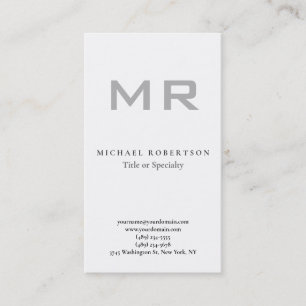 Carte De Visite Monogramme moderne gris blanc minimaliste