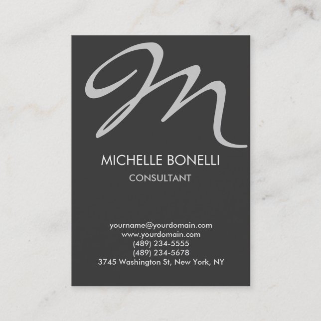 Carte de visite monogramme moderne gris écriture (Devant)