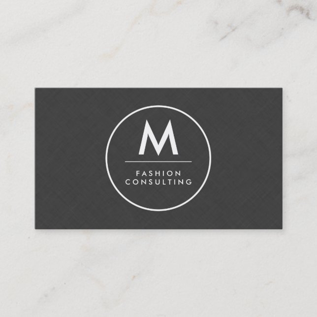 Carte De Visite Monogramme moderne gris foncé lin Motif Faux (Devant)