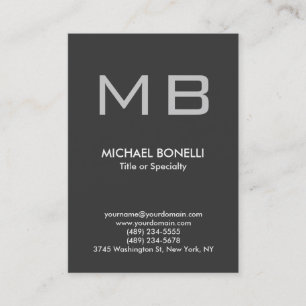 Carte de visite monogramme moderne gris tendance