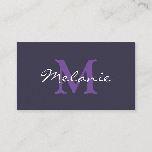 Carte De Visite Monogramme moderne Indigo Blue et Lilac Purple (Devant)