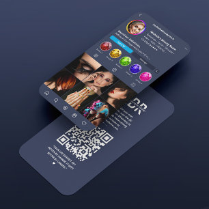 Carte De Visite Monogramme moderne Instagram bleu foncé Marine