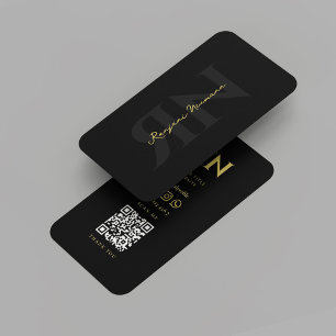 Carte De Visite Monogramme moderne inversé Gold noir initial