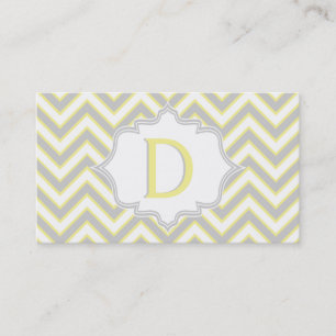 Carte De Visite monogramme moderne jaune, gris chevron personnalis
