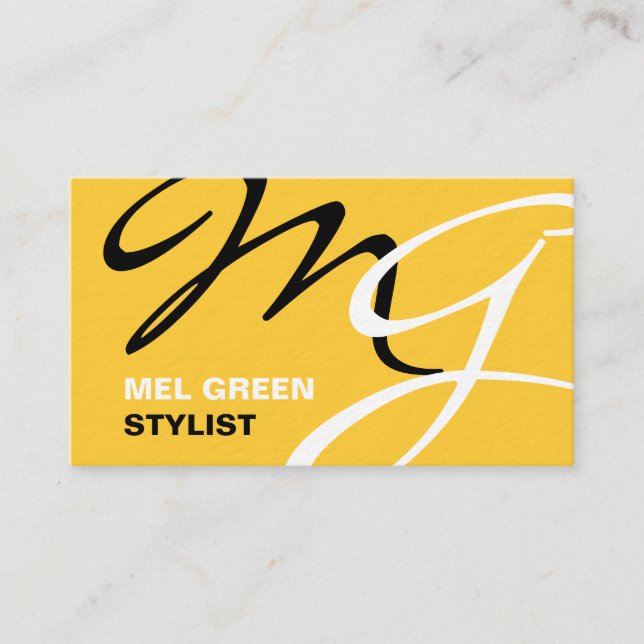 Carte De Visite Monogramme moderne jaune noir (Devant)