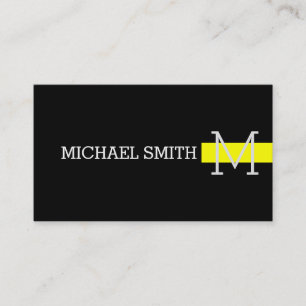 Carte De Visite Monogramme moderne Jaune Professionnel Noir clair