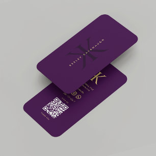 Carte De Visite Monogramme moderne K foncé violet or professionnel