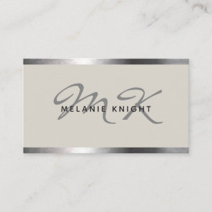 Carte De Visite Monogramme moderne Limite de bordure en argent