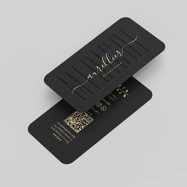 Carte De Visite Monogramme moderne Médicale infirmière docteur Bla (Modern Monogram Medical Nurse Doctor Black Gold Business Card
)