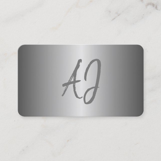 Carte De Visite Monogramme moderne métal gris argent gris blanc (Devant)