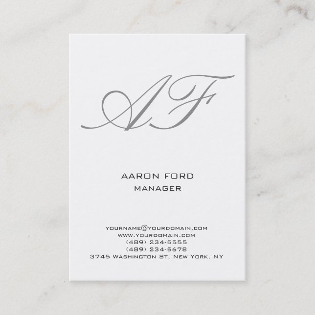 Carte De Visite monogramme moderne minimaliste blanc gris (Devant)