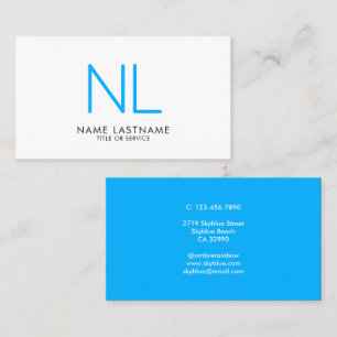 Carte De Visite Monogramme moderne minimaliste Clean Sky Bleu blan