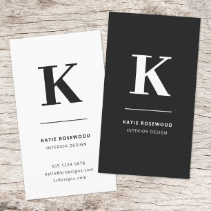 Carte De Visite Monogramme moderne minimaliste noir et blanc